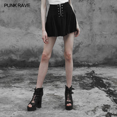 OPQ-396 Punk Front Zipper Metal Nail black Chiffon Short Pleated Skirt With Safety Anti-light Underwear?-??Punk Rave Clothing