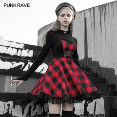 OPQ-704LQF Stitched plaid braces skirt?-??Punk Rave Clothing