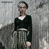 OPT-453TCF Embroidered V-neck horn sleeve T-shirt?-??Punk Rave Clothing