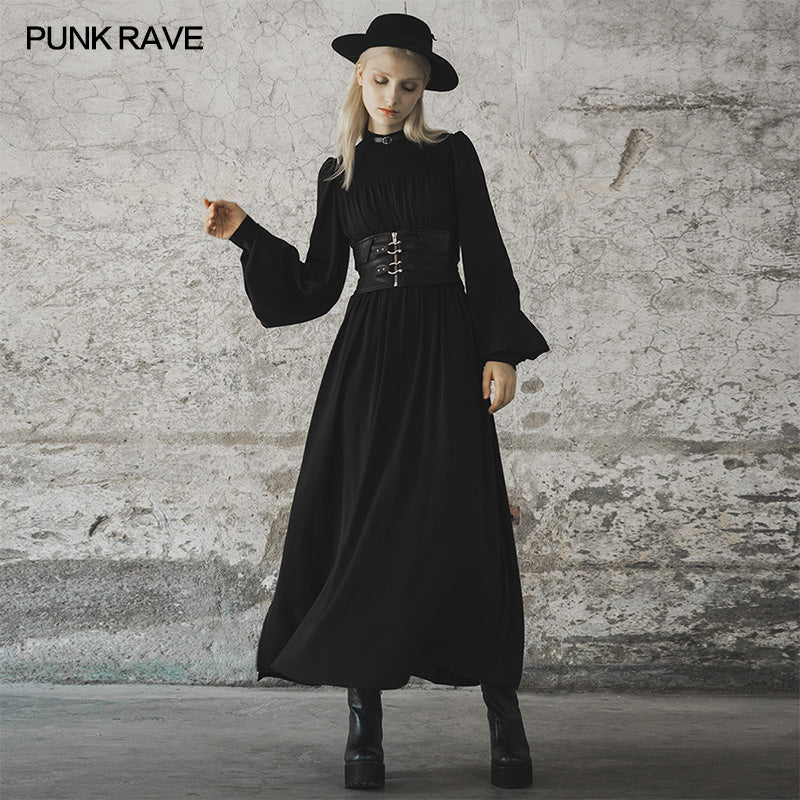 OPQ-638LQF Dark spliced slit dress?-??Punk Rave Clothing
