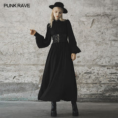 OPQ-638LQF Dark spliced slit dress?-??Punk Rave Clothing