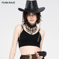 WS-359MZF PU carved cowboy hat?-??Punk Rave Clothing