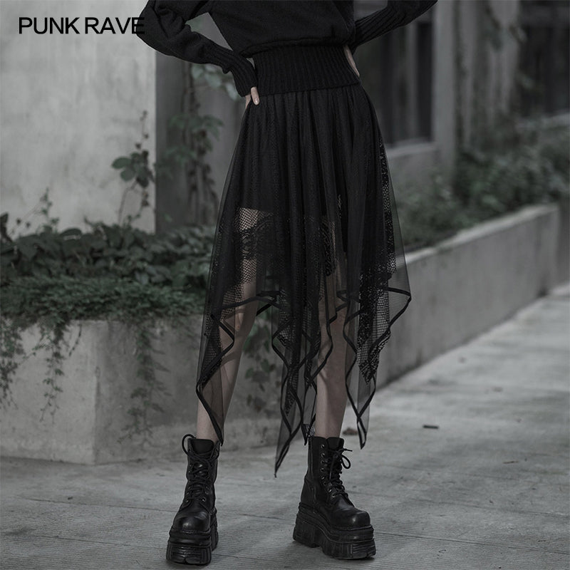 OPQ-616BQF Chiffon lace asymmetrical hemline skirt?-??Punk Rave Clothing