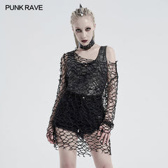 WT-654TCF Punk daily big mesh T-shirt?-??Punk Rave Clothing