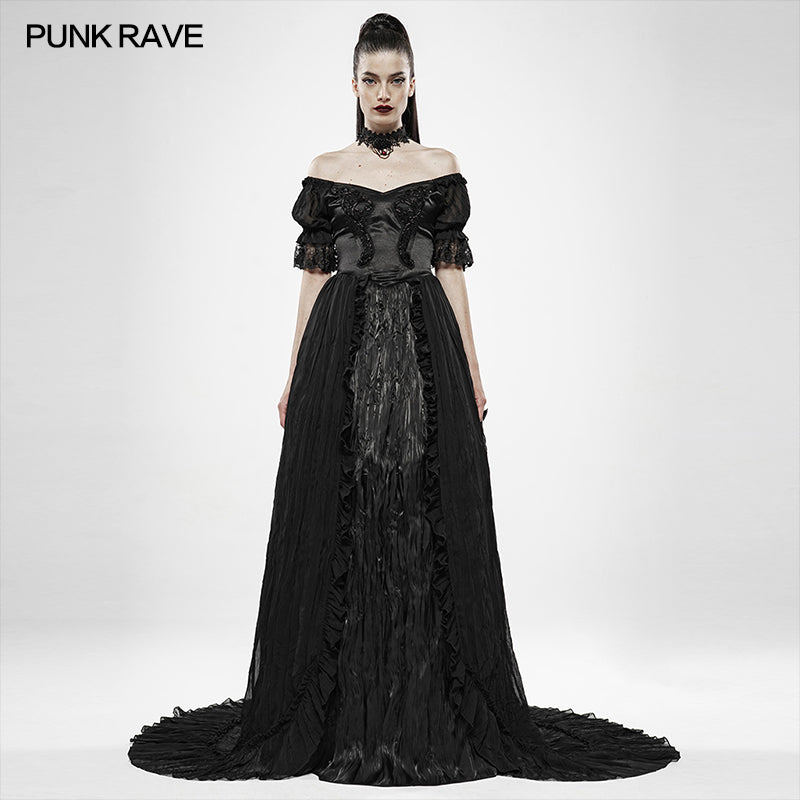 WQ-447 black Feather Off Shoulder Dress?-??Punk Rave Clothing