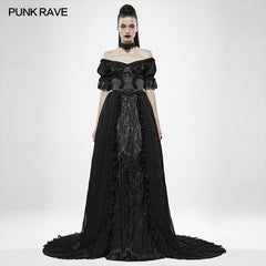 WQ-447 black Feather Off Shoulder Dress?-??Punk Rave Clothing