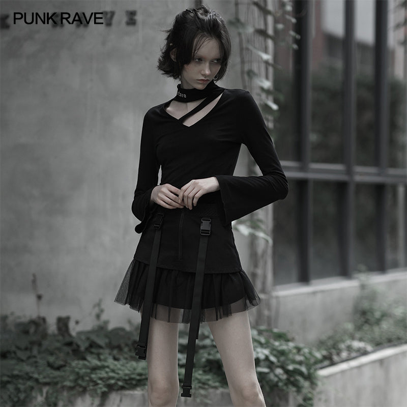 OPQ-608BQF Mesh patchwork high waist skirt?-??Punk Rave Clothing