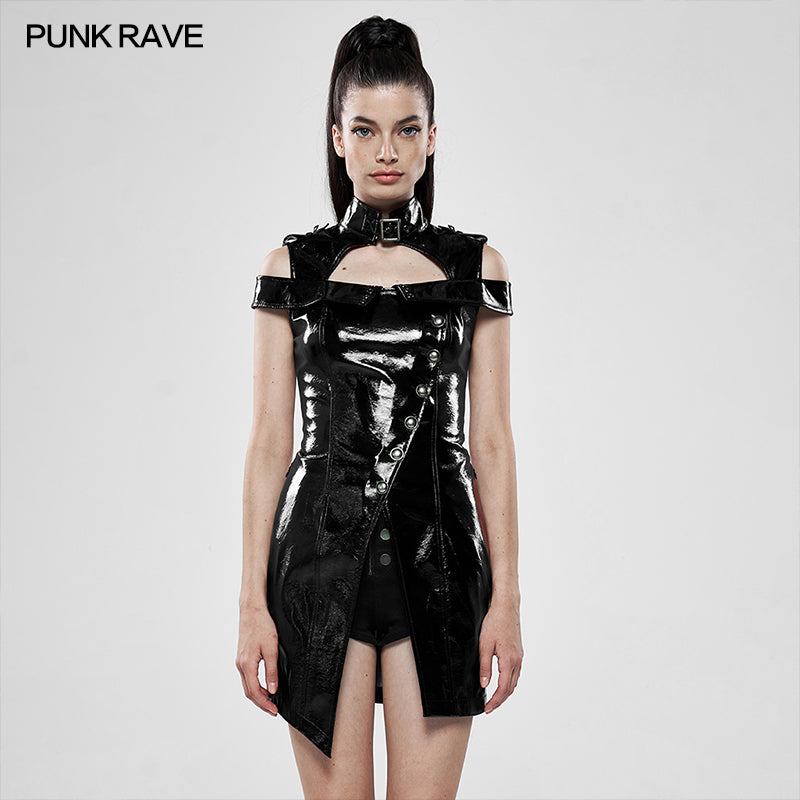 WQ-449LQF Punk flaming patent leather dress?-??Punk Rave Clothing