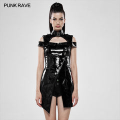WQ-449LQF Punk flaming patent leather dress?-??Punk Rave Clothing