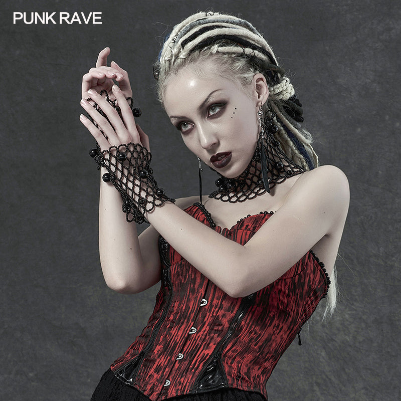 WS-410SSF Gothic gorgeous pearl sleeves and collar three-piece set?-??Punk Rave Clothing
