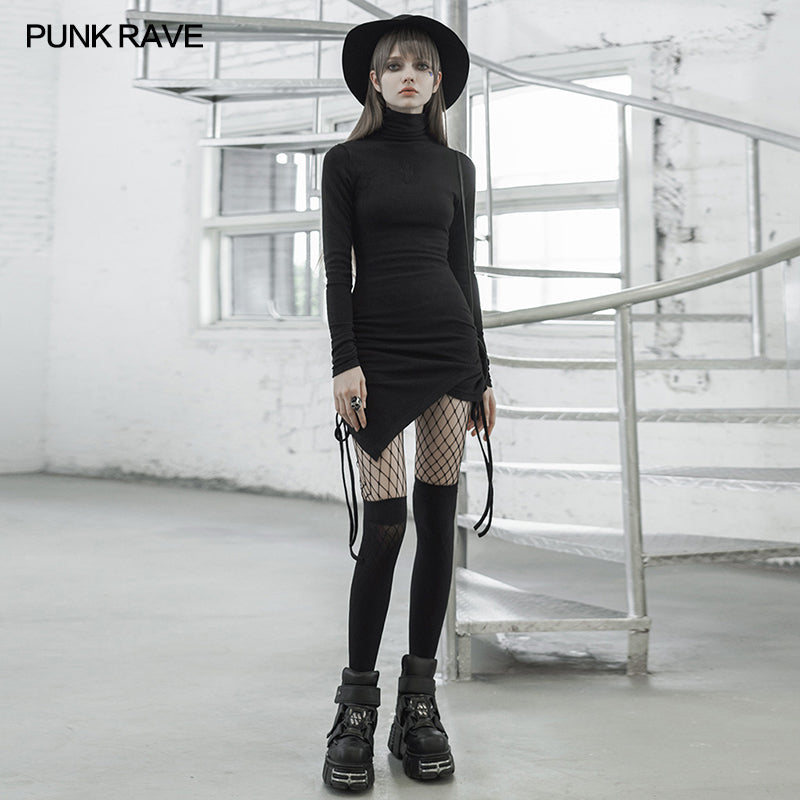 OPQ-864LQF Fitted asymmetrical wrap dress?-??Punk Rave Clothing