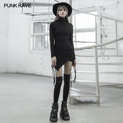 OPQ-864LQF Fitted asymmetrical wrap dress?-??Punk Rave Clothing