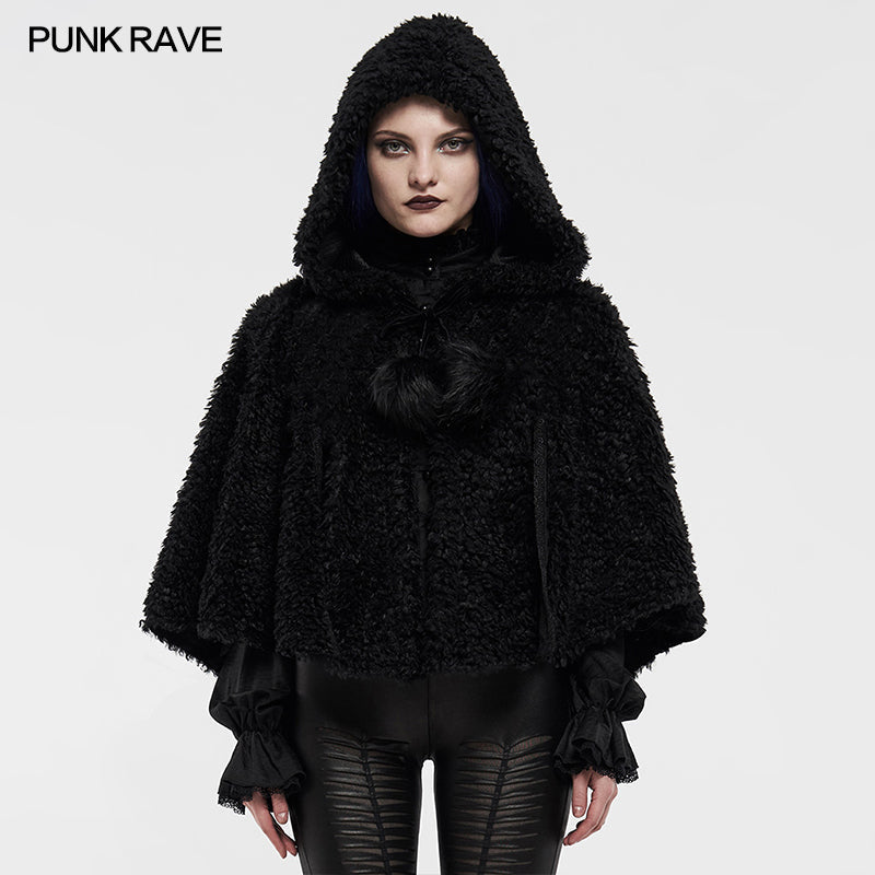 WLY-099DPF Lolita heart-shaped hollow black plush cape?-??Punk Rave Clothing