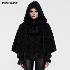 WLY-099DPF Lolita heart-shaped hollow black plush cape?-??Punk Rave Clothing