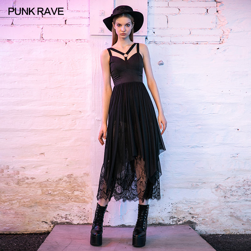OPQ-716LQF Strap decorative lace dress?-??Punk Rave Clothing
