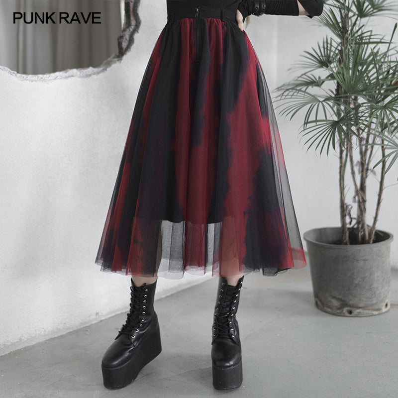 OPQ-863BQF Dark Red and black Gradient Half Skirt?-??Punk Rave Clothing