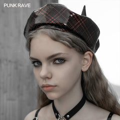 OPS-176DQF Plaid Little Demon Beret?-??Punk Rave Clothing