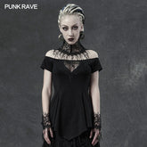 WT-648TDF Gothic spider horizontal neck T-shirt?-??Punk Rave Clothing