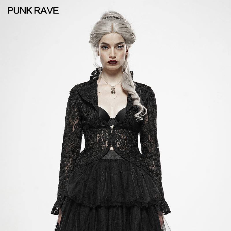 WY-1144 Dark Queen Perspective Lace Coat?-??Punk Rave Clothing