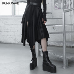 OPQ-840BQF Wednesday series dark and elegant printed pleated patchwork skirt?-??Punk Rave Clothing