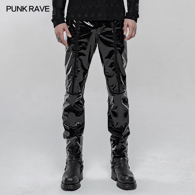 WK-431PCM Punk Mechanical Patent pu Leather Trousers?-??Punk Rave Clothing