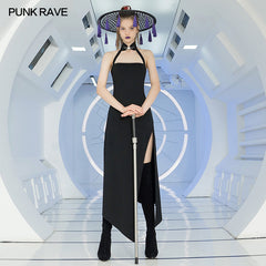 OPQ-749LQF Fit verison Open high fork sleeveless dress?-??Punk Rave Clothing