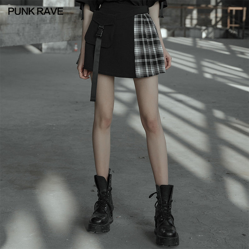OPQ-537BQF black and white stitching pliad detachable waist-tail skirt?-??Punk Rave Clothing