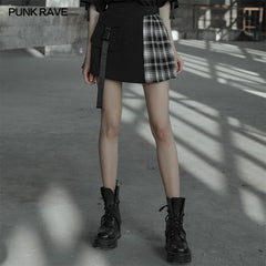 OPQ-537BQF black and white stitching pliad detachable waist-tail skirt?-??Punk Rave Clothing