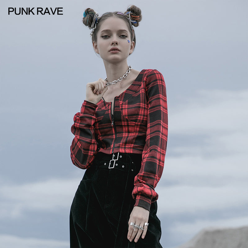 OPY-481XDF Knitted plaid short coat?-??Punk Rave Clothing