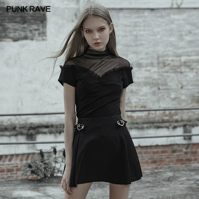 OPT-363TDF High neck mesh splicing top?-??Punk Rave Clothing