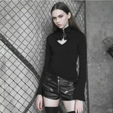 OPT-305TCF PUNK RAVE Heart hollowing out tie-up rope eyelet tight sweater (with rope)?-??Punk Rave Clothing