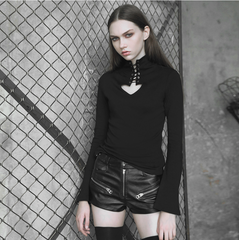 OPT-305TCF PUNK RAVE Heart hollowing out tie-up rope eyelet tight sweater (with rope)?-??Punk Rave Clothing