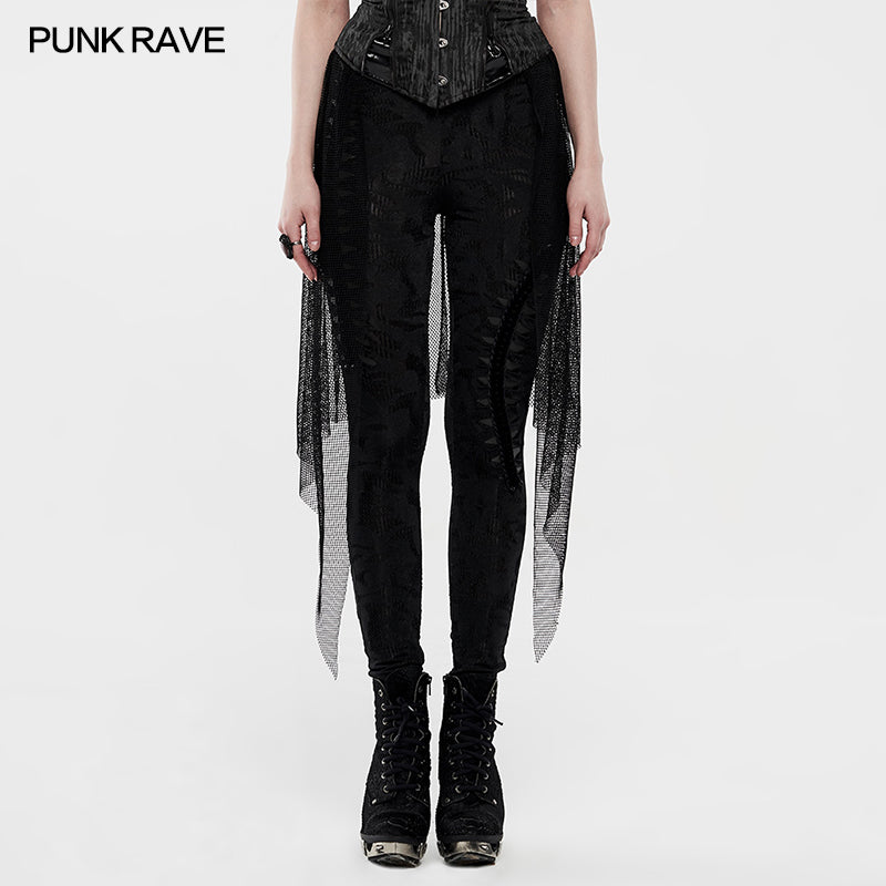 WK-424DDF Goth black flame leggings?-??Punk Rave Clothing