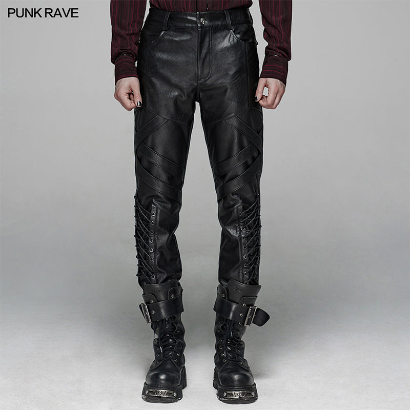 WK-382 Punk Elastic PU Leather Pants?-??Punk Rave Clothing