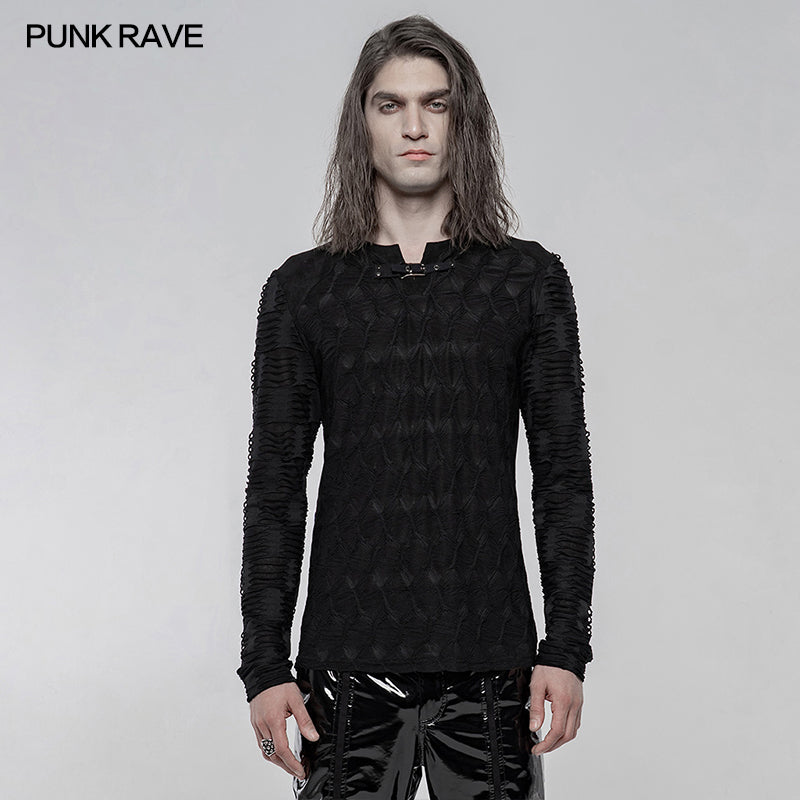 WT-636TCM Dark Texture Long Sleeve T-shirt?-??Punk Rave Clothing