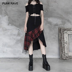 OPQ-634BQF Darkness medium-length irregular skirt?-??Punk Rave Clothing