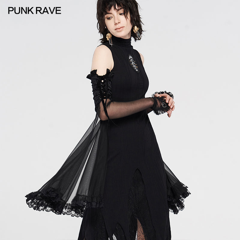 WS-349SSF Gothic Lace Shadow Flower Long Gloves?-??Punk Rave Clothing