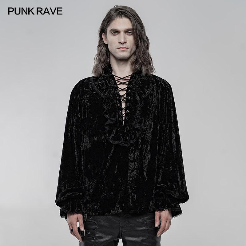 WY-1266CCM Velvet gothic shirt?-??Punk Rave Clothing