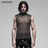 WT-620BXM Mens See-through Mesh Punk Vest with Studded Shoulders?-??Punk Rave Clothing
