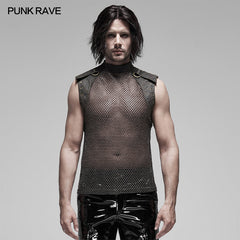 WT-620BXM Mens See-through Mesh Punk Vest with Studded Shoulders?-??Punk Rave Clothing