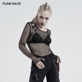 WT-627TCF Personality punk perspective mesh t-shirt?-??Punk Rave Clothing