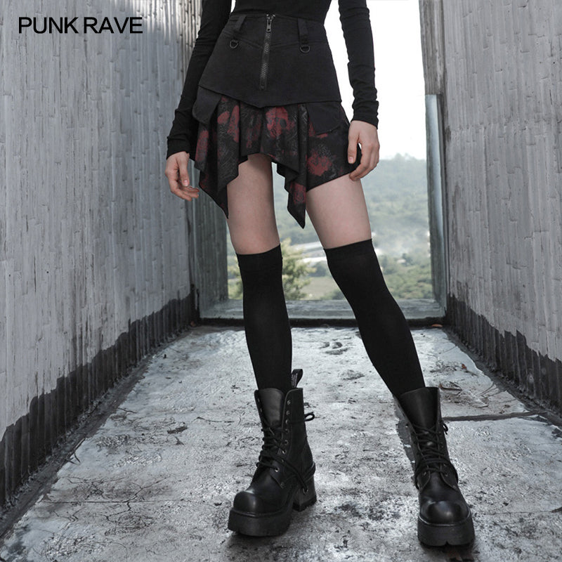 OPQ-662BQF Squares printing Print Hem Mid-waist Skirt?-??Punk Rave Clothing