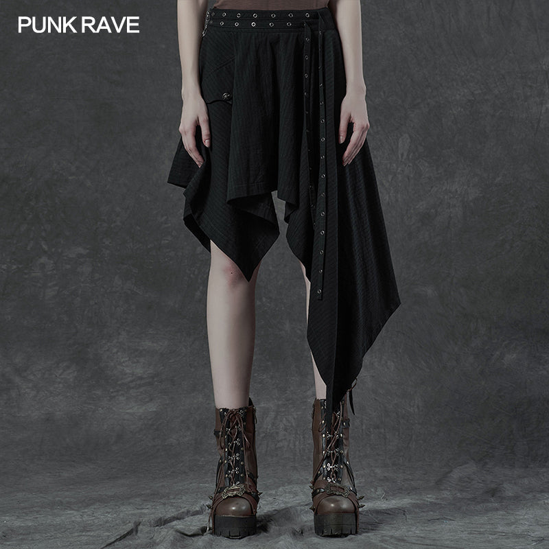 WQ-506BQF Punk asymmetrmetric vertical half skirt?-??Punk Rave Clothing