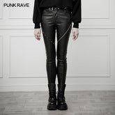 OPK-251 Heavy Industry Asymmetric Metal Design Skinny PU Pants?-??Punk Rave Clothing