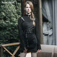 OPQ-673LQF Hard core girl military uniform style double belt A swing dress?-??Punk Rave Clothing