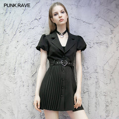 OPQ-725LQF Shirt-style pleated dress?-??Punk Rave Clothing