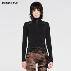 WT-624TCF Punk knit long-sleeved T-shirt?-??Punk Rave Clothing