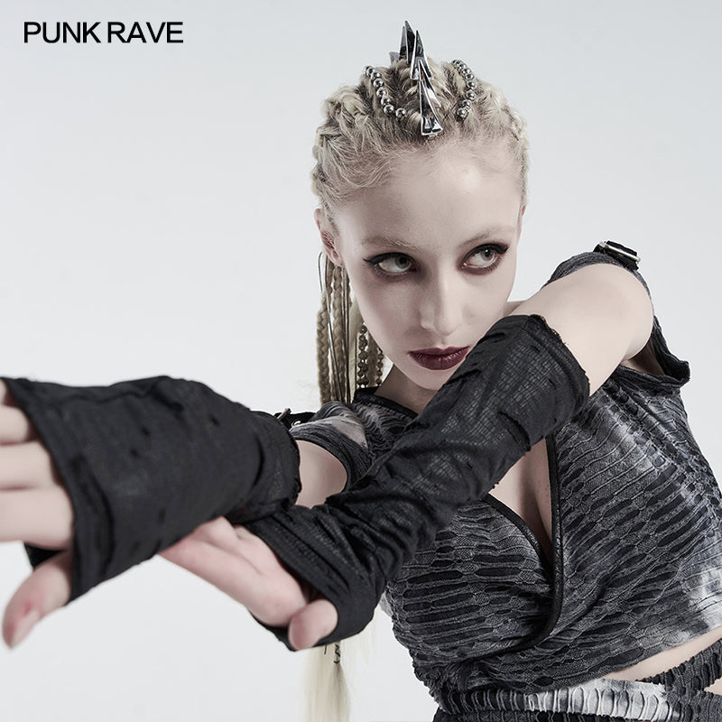 WS-415SSF Punk snake print ripped gloves?-??Punk Rave Clothing