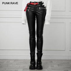 OPK-249 The soft, high-elastic denim fabric in contrast with elastic brush twill fabric Pants?-??Punk Rave Clothing
