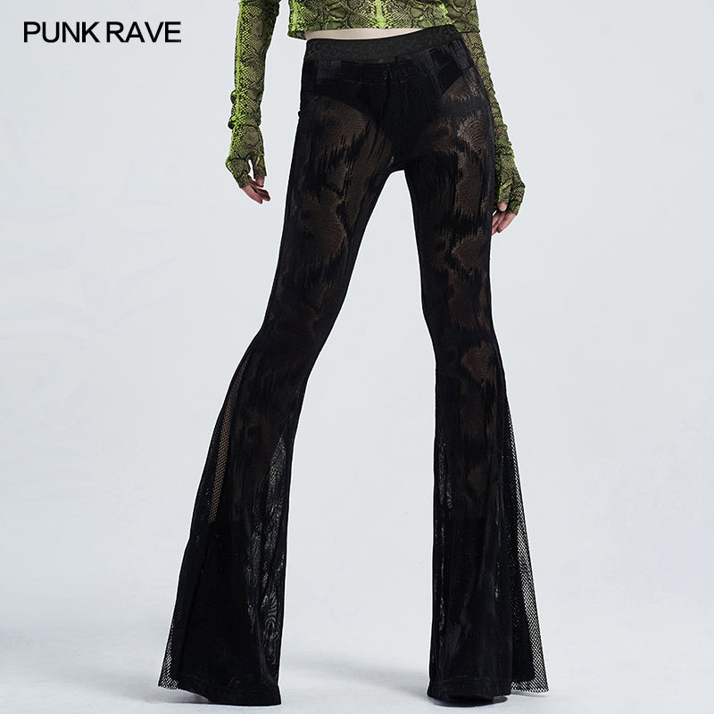 WK-445XCF black Gothic dark fringe flared trousers?-??Punk Rave Clothing